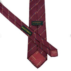 Yves Saint Laurent Silk Tie Geometric Pattern Burgundy 56x3.25